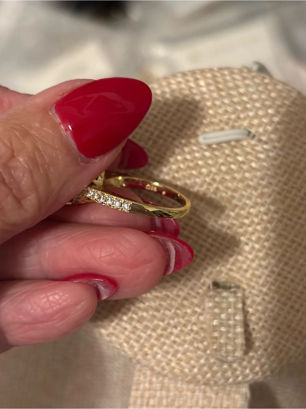Gold Ring with pink Oval Gem and Pavé Accents